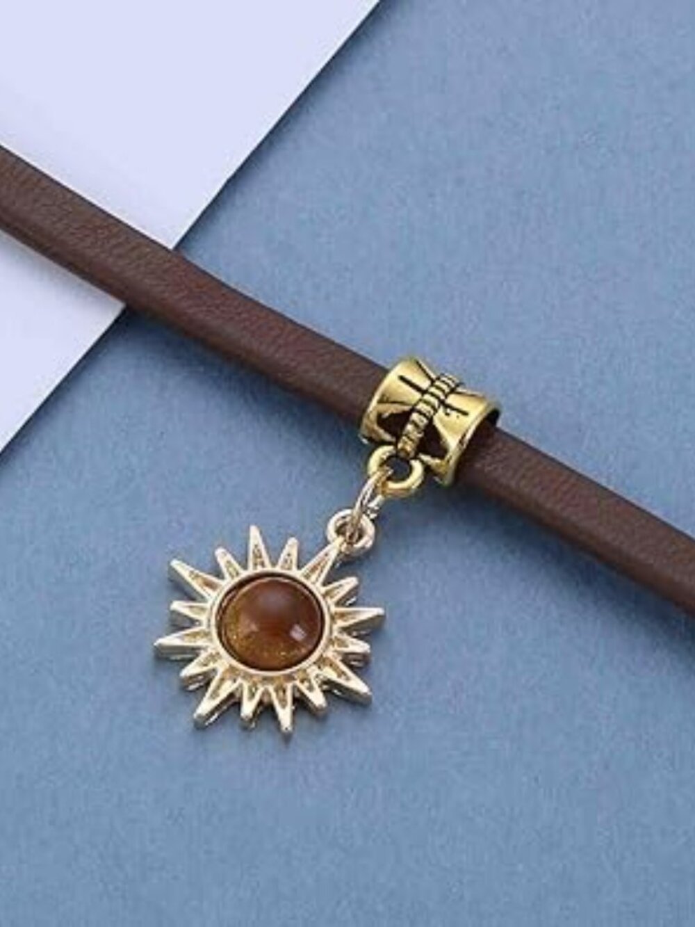Brown Leather Choker Necklace Tiny Sunflower Pendant Necklace Country Boho - Picture 4 of 5